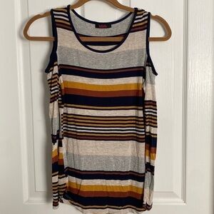 Blush Women’s Cold Shoulder Striped Long Sleeve Shirt Small